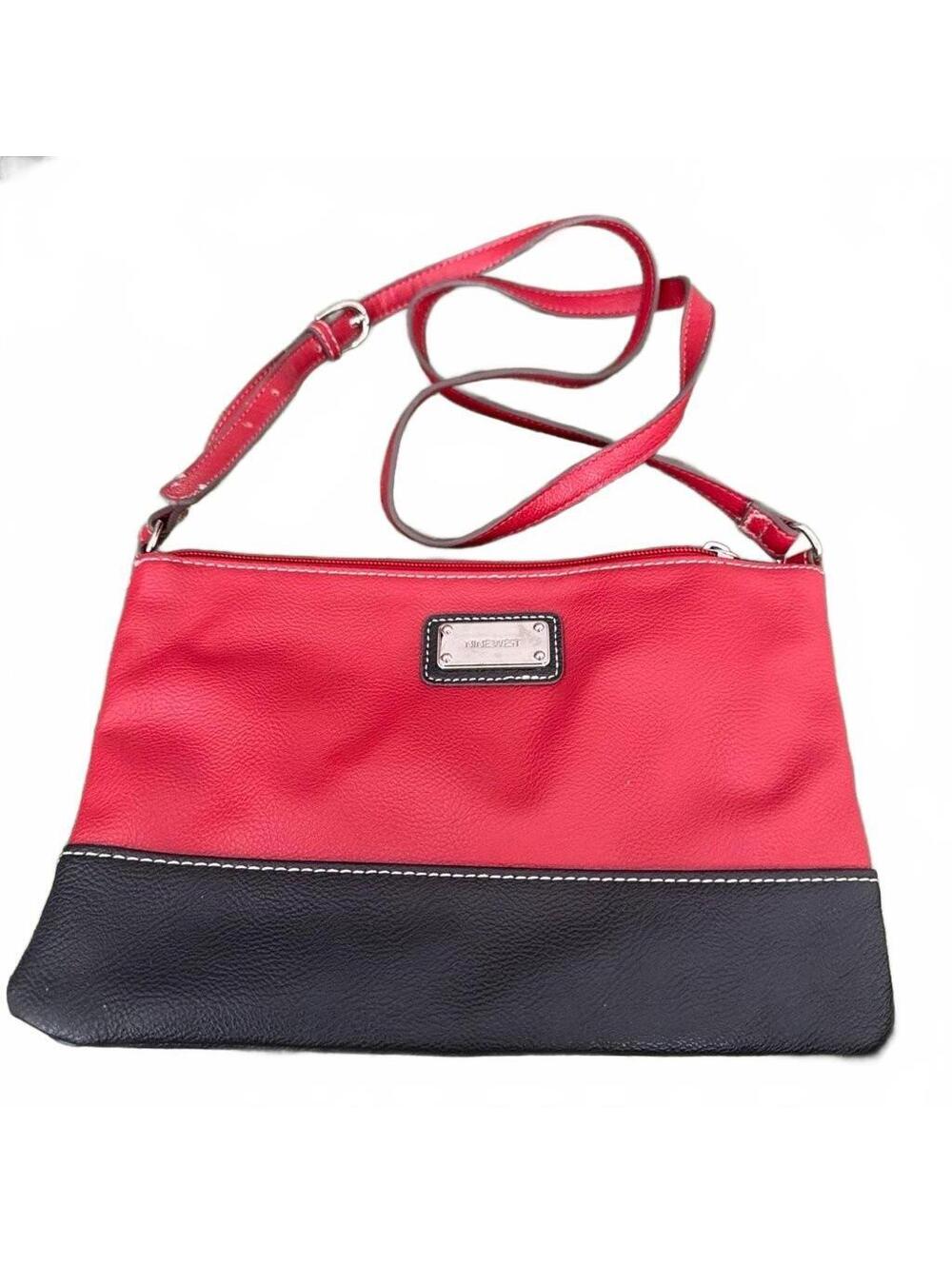 Nine West Red and Black Faux Leather Crossbody Bag